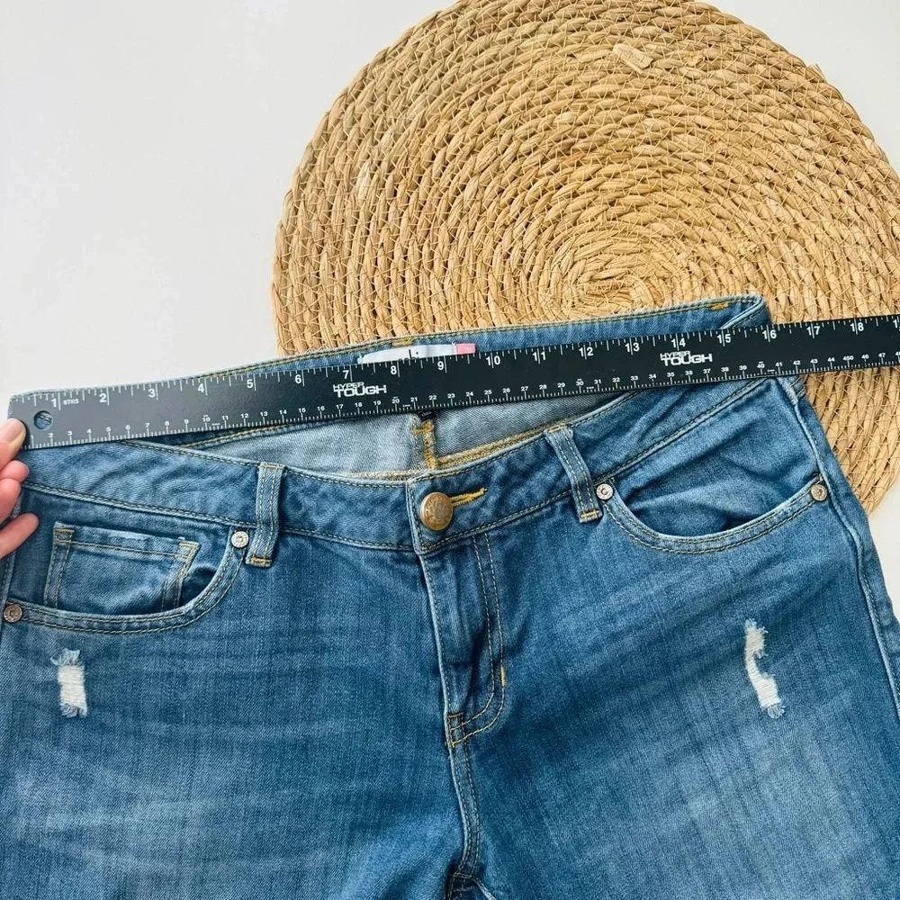CAbi Jeans Slim Boyfriend Distressed Stretch Whiskering‎ Dark Wash Blue Size 8
